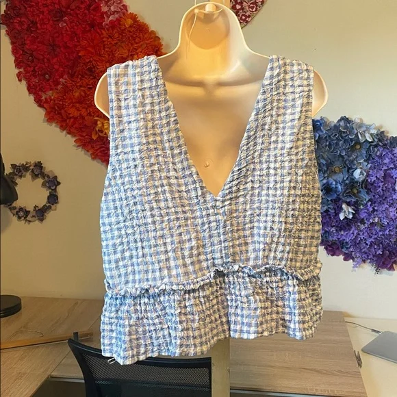 Zara blue and white gingham tie-front tank - Picture 8 of 10